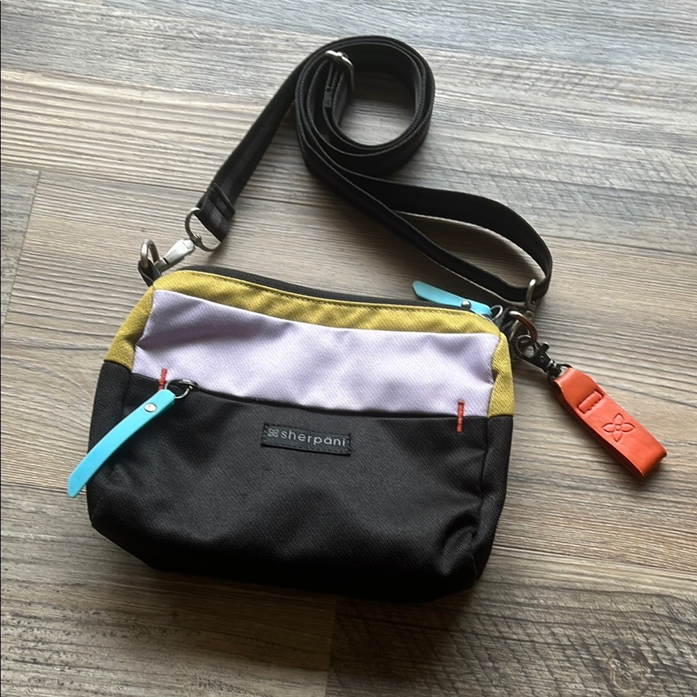 Sherpani Colorblock Crossbody Bag in Black, Lavender & Olive